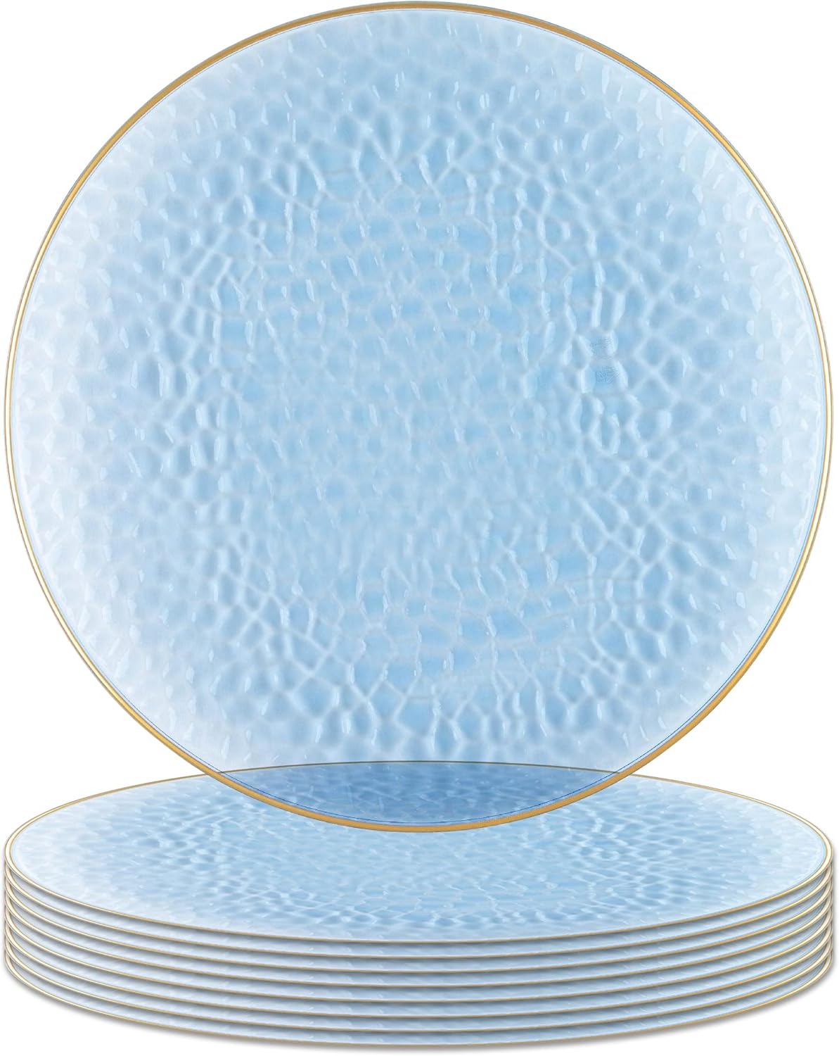 PARTY BARGAINS Placas de carga de 13 pulgadas, paquete de 8, borde azul dorado martillado, cargadores desechables resistentes para comedor elegante,