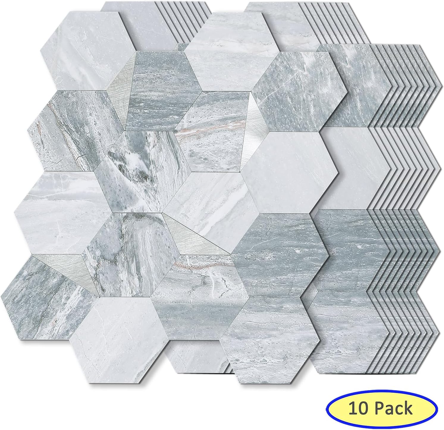 10 piezas hexagonales de PVC para despegar y pegar, mosaicos autoadhesivos de metal con borde biselado sin costuras para salpicaduras de cocina,