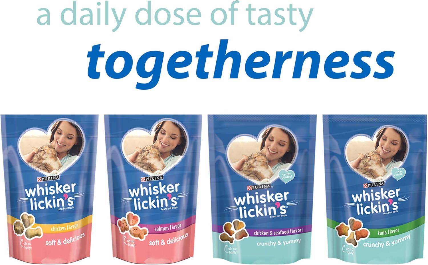 Purina Whisker Lickin’s – Golosinas para gatos, sabor crujiente y delicioso a atún, (paquete de 4) bolsas de 10 onzas