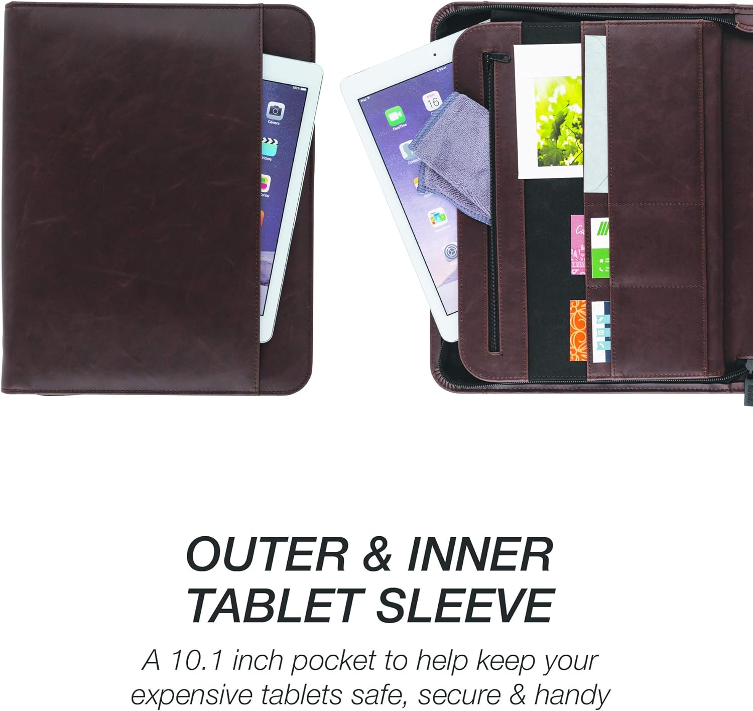 Samsill Padfolio profesional con cierre seguro con cremallera, funda para tableta de 10.1 pulgadas y bloc de notas de 8.5 x 11 pulgadas, marrón,