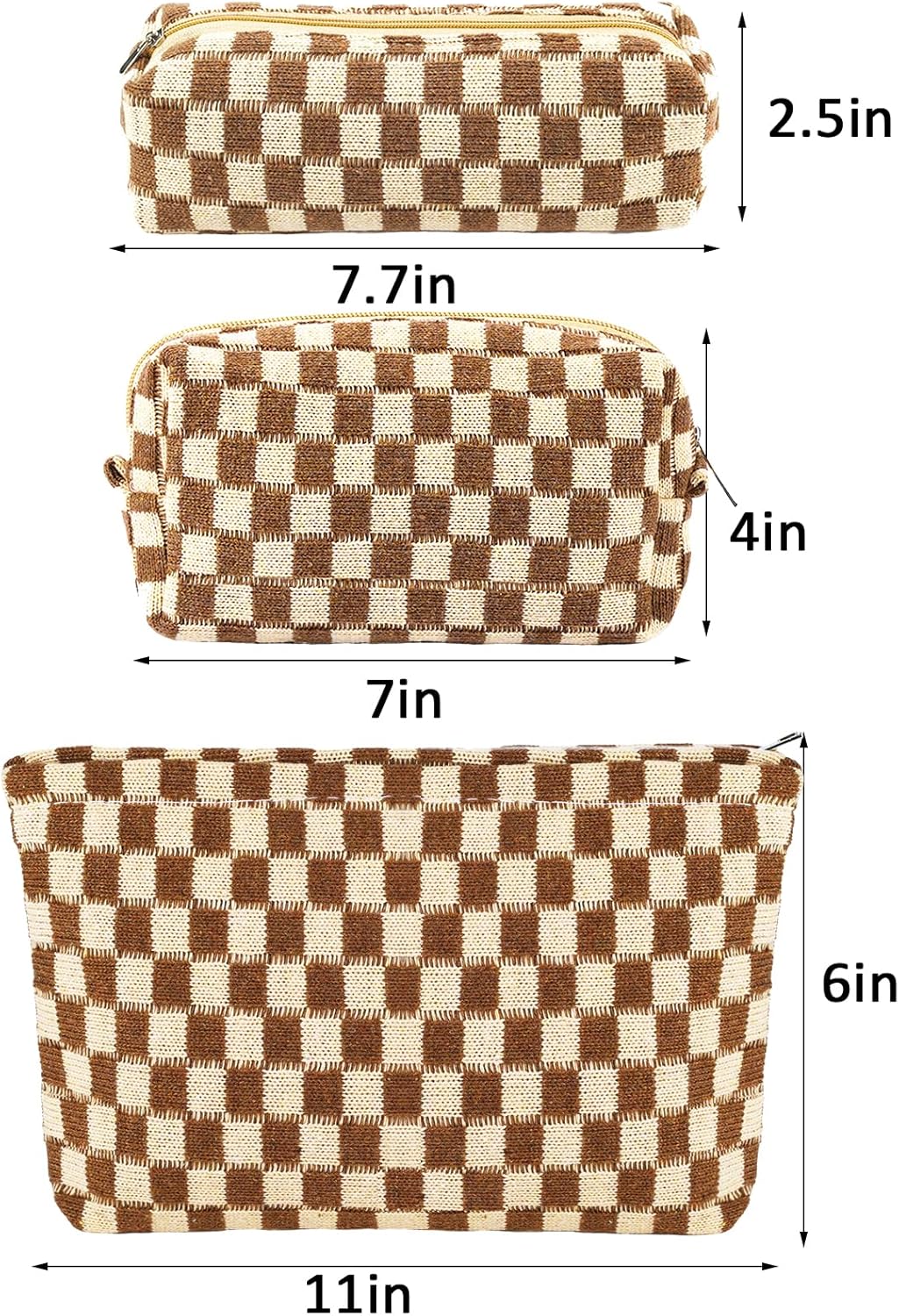 ZLFSRQ Bolsa de maquillaje a cuadros para mujer, juego de bolsa de cosméticos de gran capacidad, bolsa de maquillaje de viaje para bolso,