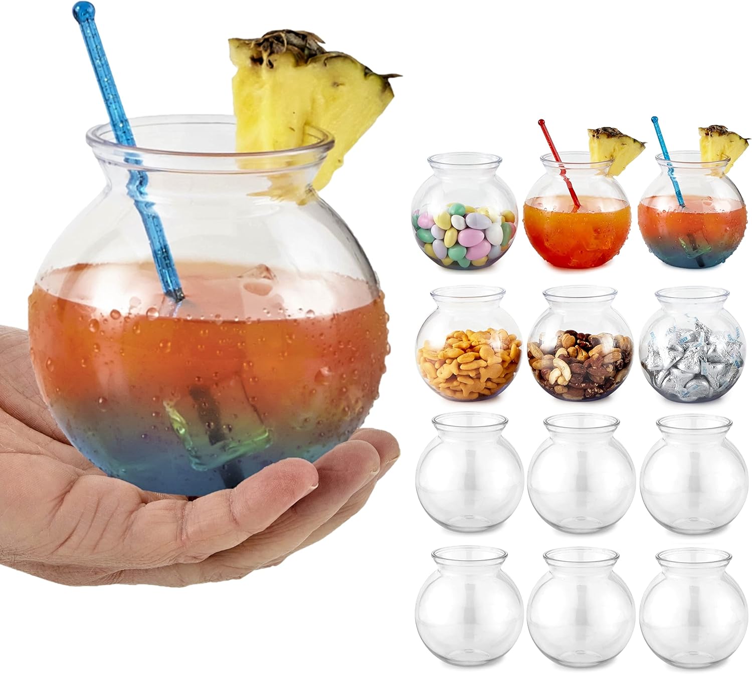Cuencos pequeños redondos de plástico para fiestas (paquete de 12) mini tazón transparente de 16 onzas, vasos inastillables para bebidas, centros de