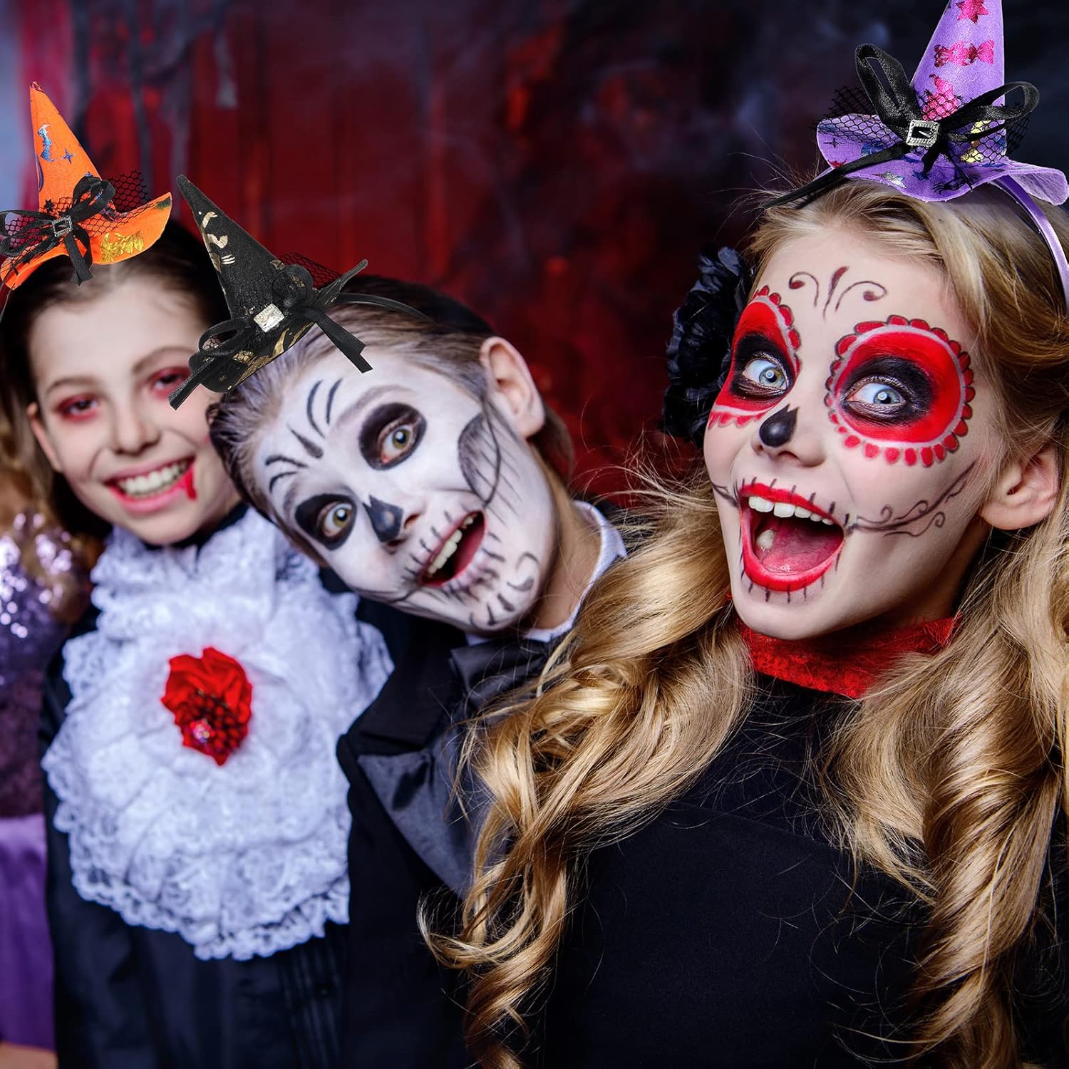 16 piezas de sombrero de bruja de Halloween, diadema para disfraz de bruja, accesorios de telaraña, diadema de calabaza puntiaguda, diadema para