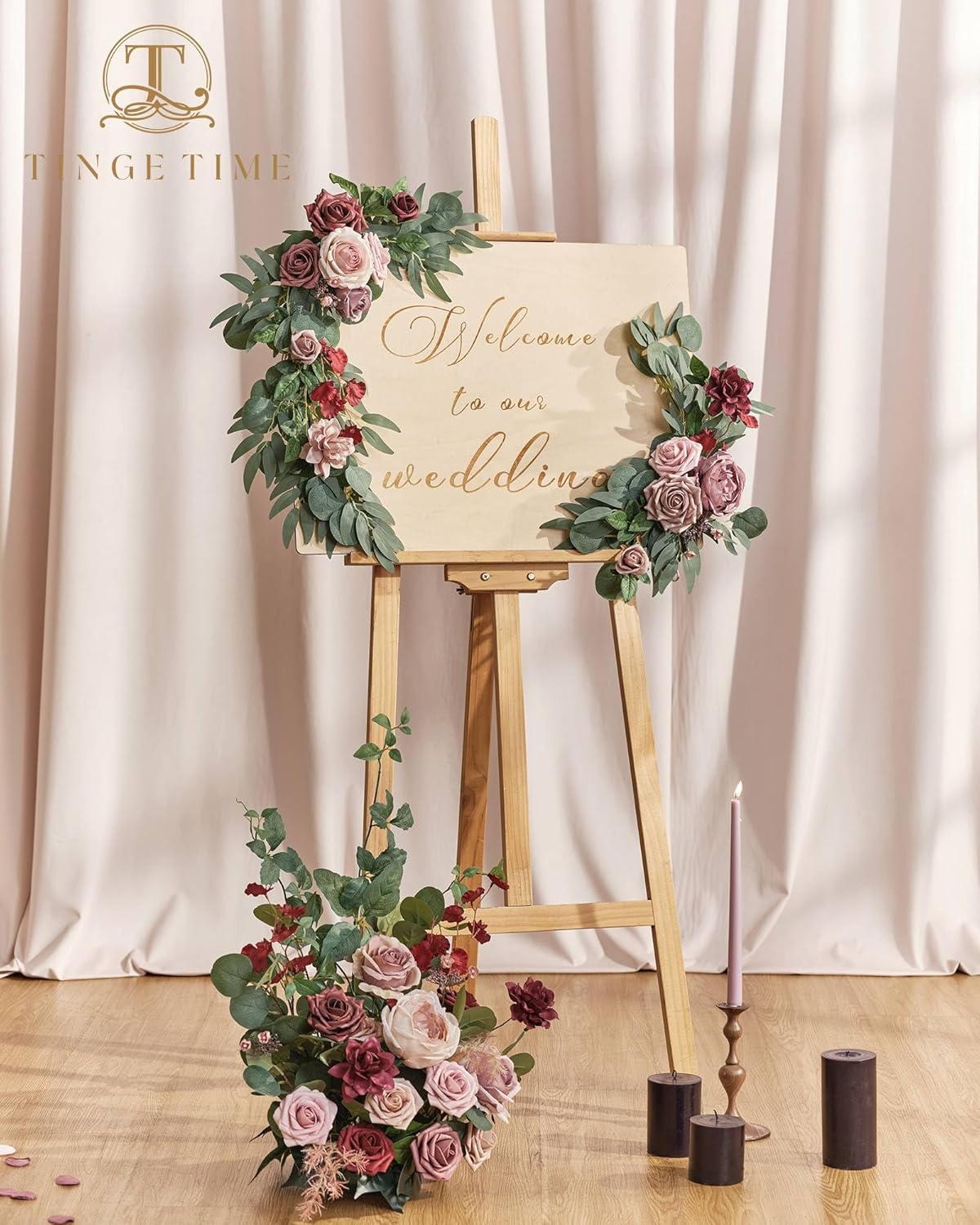 TINGE TIME Kit de guirnaldas de flores artificiales para boda (paquete de 2), flores de cartel de ceremonia de bienvenida para bricolaje, arreglos