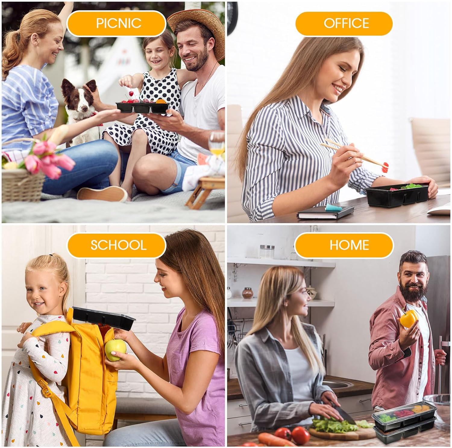 Contenedores pequeños de 17 onzas con 3 compartimentos, cajas Bento de plástico desechables, reutilizables, apilables, cajas de almuerzo de viaje