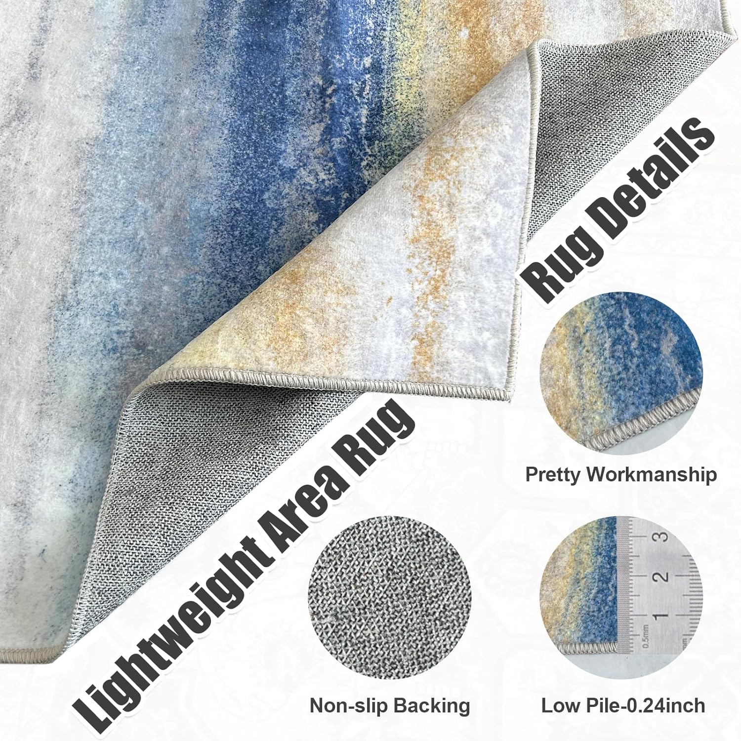 Alfombra lavable de 8 x 10 pulgadas, alfombra moderna abstracta para sala de estar, alfombra suave de pelo bajo con parte trasera antideslizante,