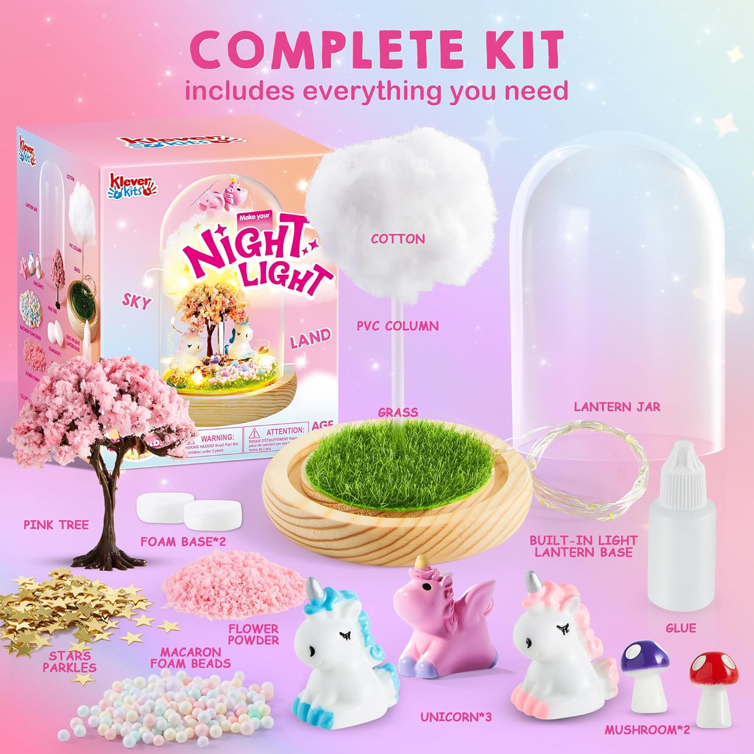 JOYIN Luz nocturna de unicornio de 2 capas, regalos de manualidades de cumpleaños para niñas y niños, kit de terrario de unicornios para niños,