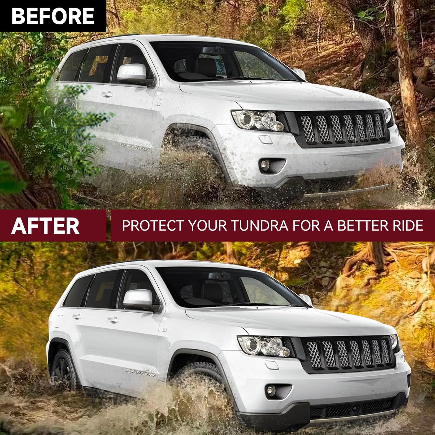 MITZONE Juego de 4 protectores contra salpicaduras compatibles con Jeep Grand Cherokee 2011-2022, juego de 4 piezas delanteras y traseras
