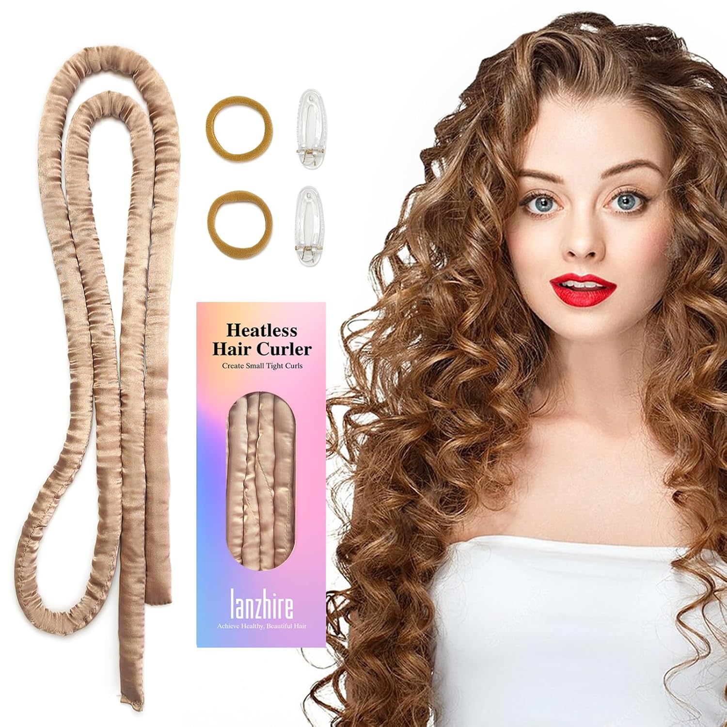 Diadema pequeña con varilla rizadora sin calor, para cabello largo y corto, sin calor para dormir, sin calor (dorado)