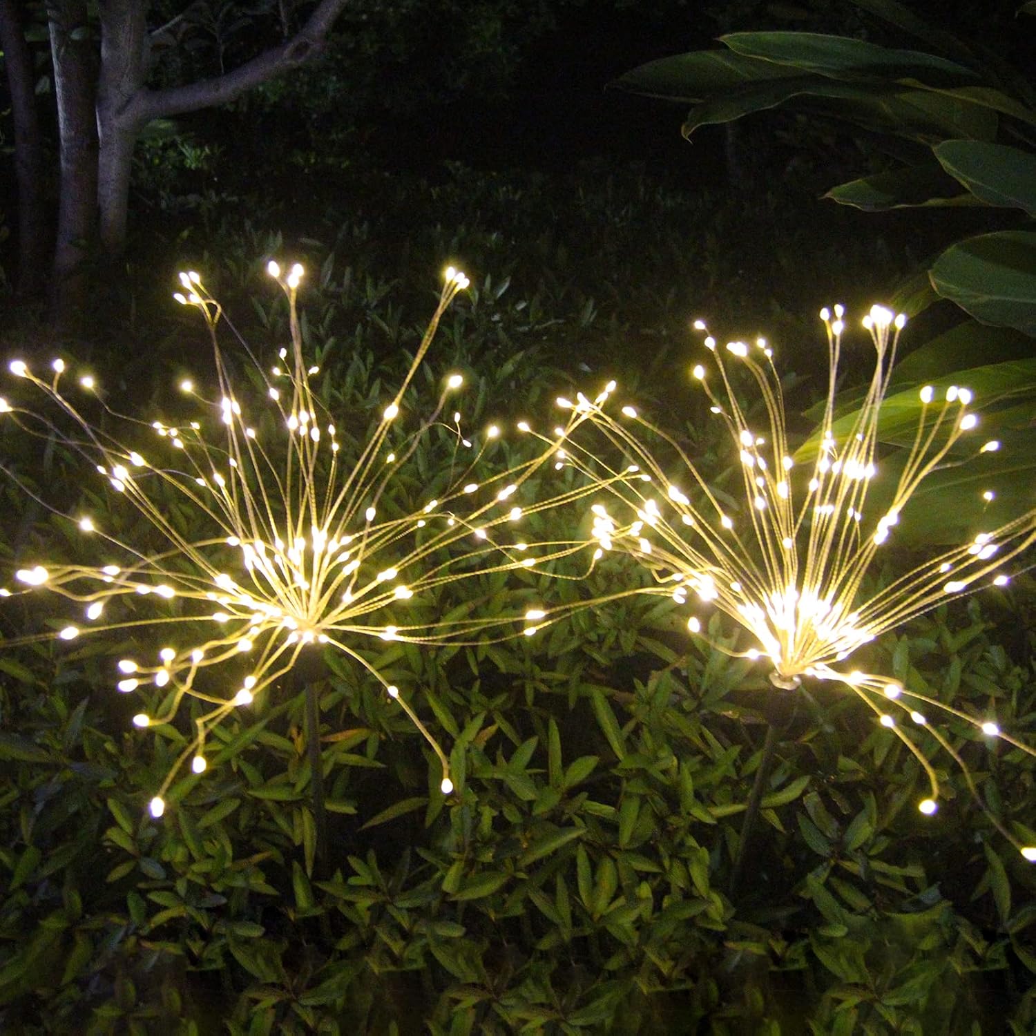 Luces solares de fuegos artificiales para jardín, impermeables, paquete de 2 unidades, energía solar, estaca de arte, iluminación parpadeante para