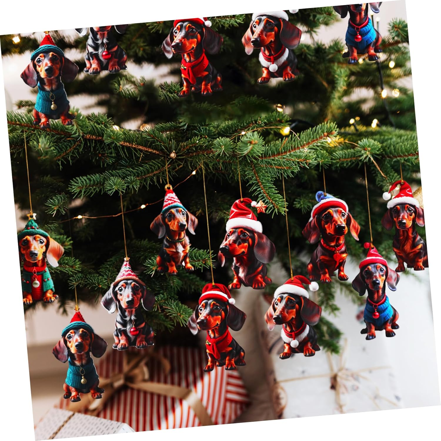 VANZACK 10 piezas de perro salchicha colgante de perro salchicha ornamento colgante adornos árbol de Navidad salchicha decoración perro adorno árbol