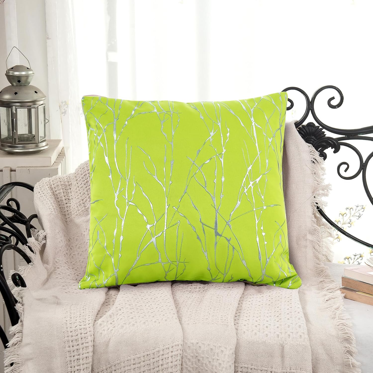 Juego de 2 fundas de cojín decorativas de color verde lima, paquete de 2 diseños de patrón de impresión ondulada, mezcla y combina para la