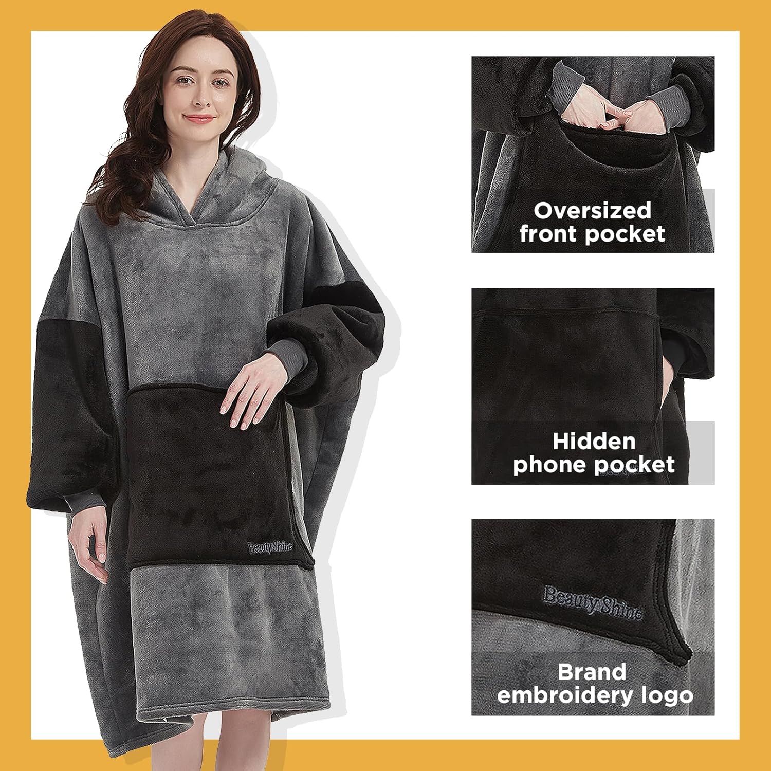Beauty Shine Manta con capucha de sherpa de gran tamaño para regalar a hombres y mujeres, sudadera con bolsillo gigante cálido