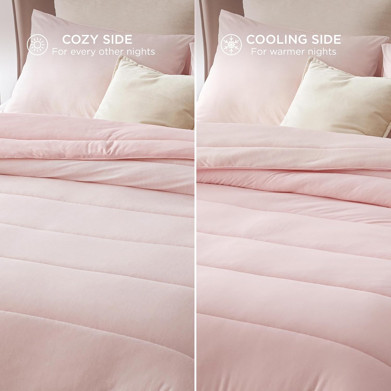 Bedsure Juego de edredón King  Juego de cama refrescante y cálido, edredón reversible rosa para todas las estaciones, 3 piezas, 1 edredón tamaño