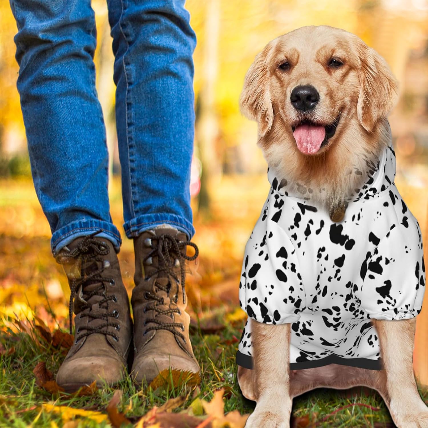 Disfraz de perro con estampado de dálmatas, lindo estampado de perro con manchas de animales, ropa de invierno, suéter de Halloween, disfraz de