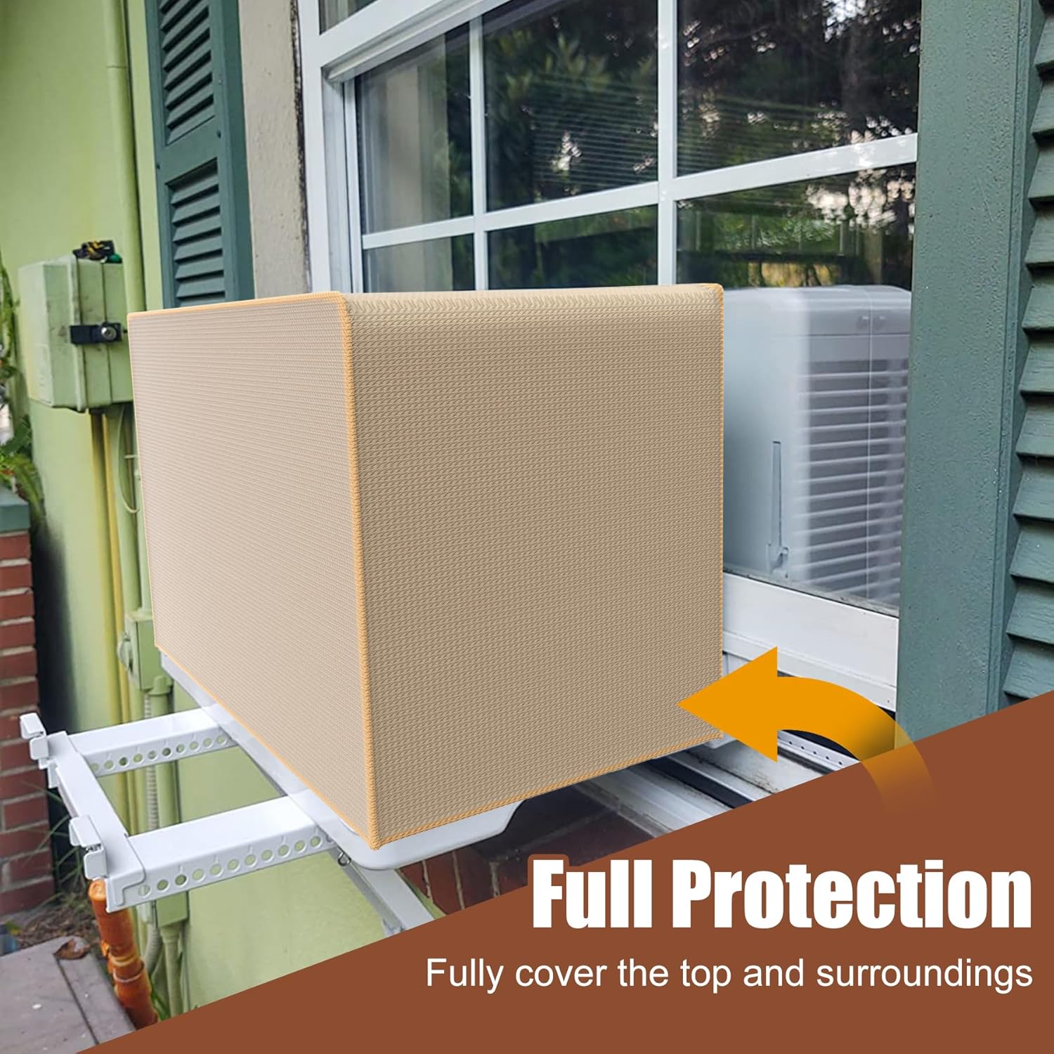 BJADE’S Cubierta de aire acondicionado para ventana en forma de U, resistente, impermeable 600D poliéster al aire libre, a prueba de polvo y viento