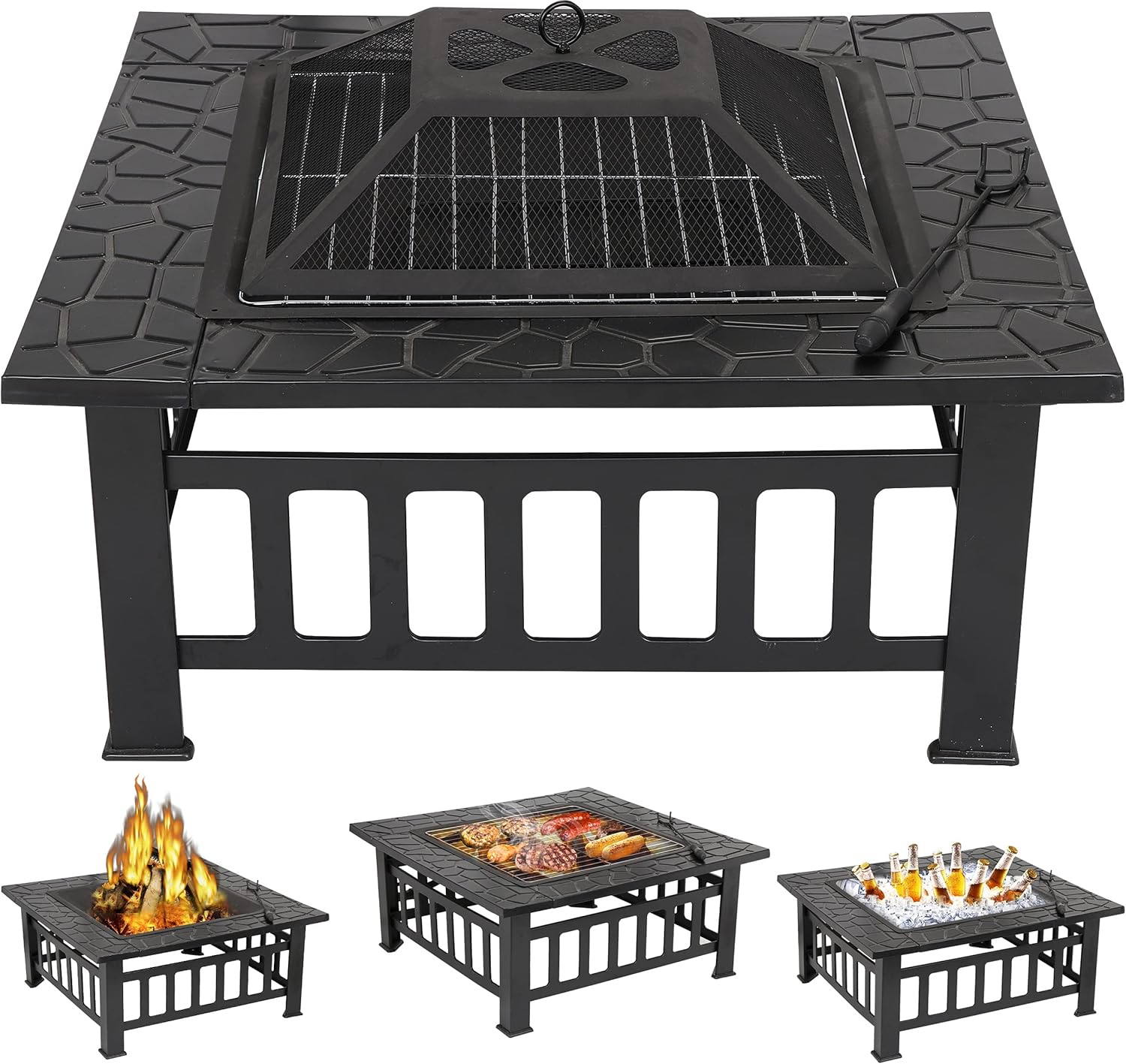 Zeny brasero de jardín para exterior, patio, brasero, hogar de madera y metal, para asador, cocina cubierta de jardín, #01