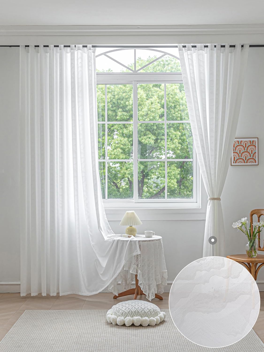 Avigers Cortinas traslúcidas con patrón de nube blanca para sala de estar de 84 pulgadas de largo, juego de 2 paneles de 2 paneles con ojales en la