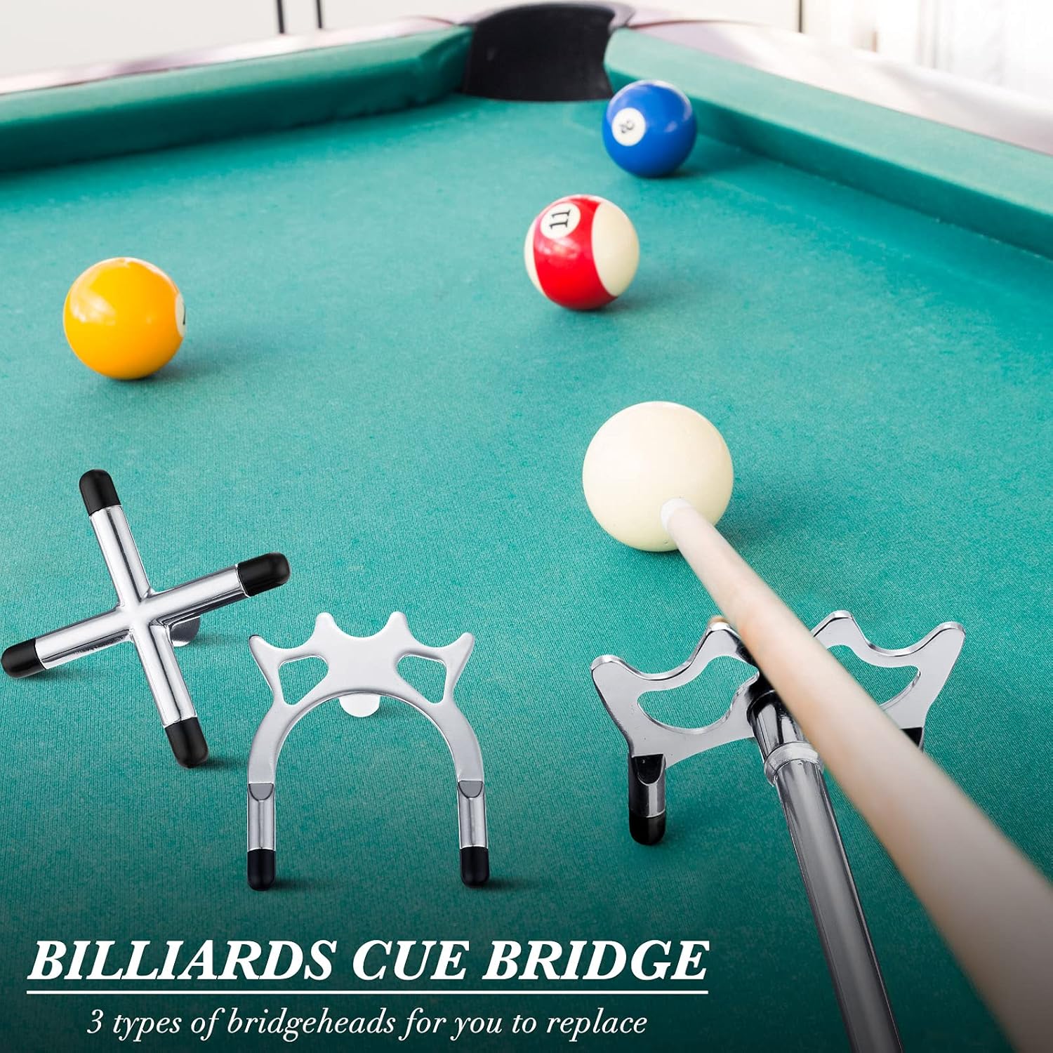 Taco de billar Snooker para billar, accesorios de mesa de billar, puente retráctil con 3 piezas de cabeza de puente de latón extraíble, accesorio
