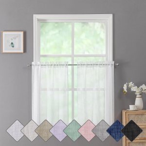 Chyhomenyc Dianna – Cortinas traslúcidas blancas de cocina de 36 pulgadas de largo, cortinas de arpillera con textura de lino sintético, cortinas Chyhomenyc Dianna – Cortinas traslúcidas blancas de cocina de 36 pulgadas de largo, cortinas de arpillera con textura de lino sintético, cortinas