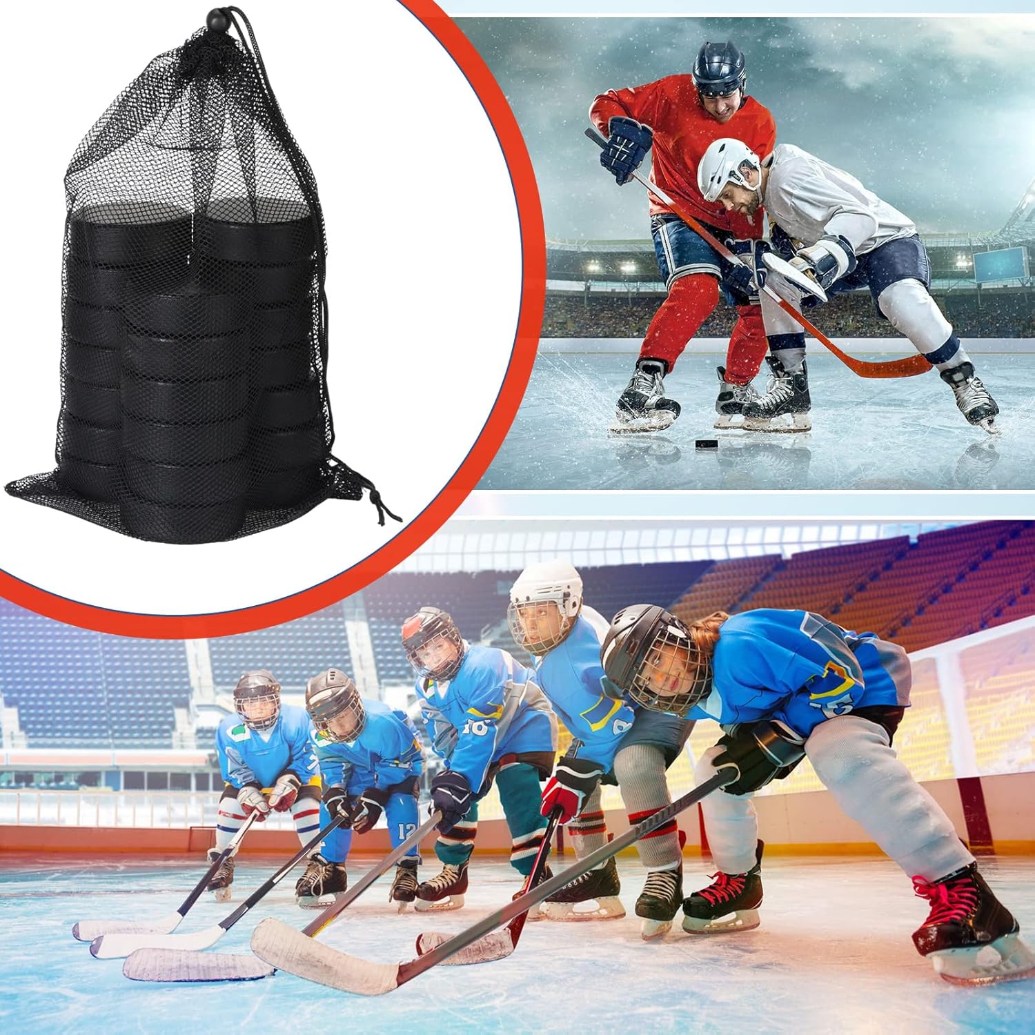 Mini discos de hockey sobre hielo de espuma deportiva de 3 pulgadas para interiores con bolsa de malla para niños y adultos, práctica y
