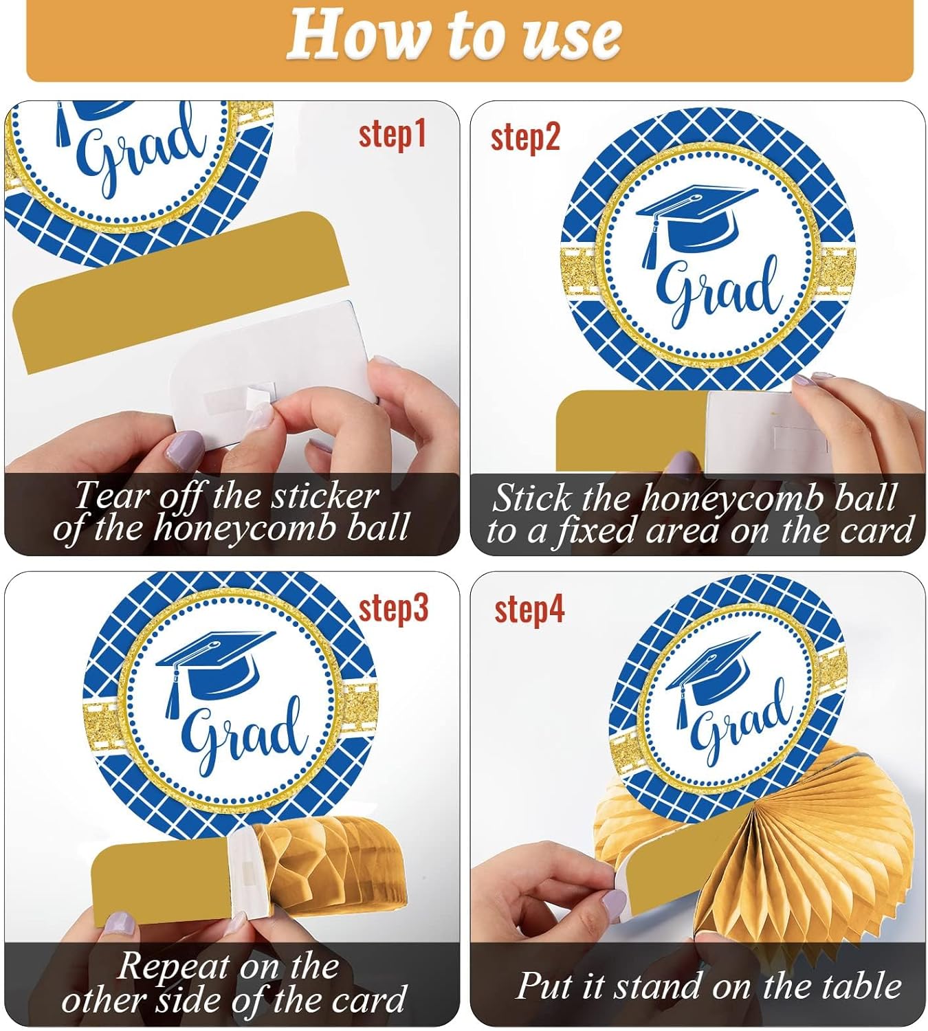 10 piezas de decoraciones de fiesta de graduación 2024 Felicidades graduados centros de mesa de panal de abeja Felicitaciones 2024 Felicitación de