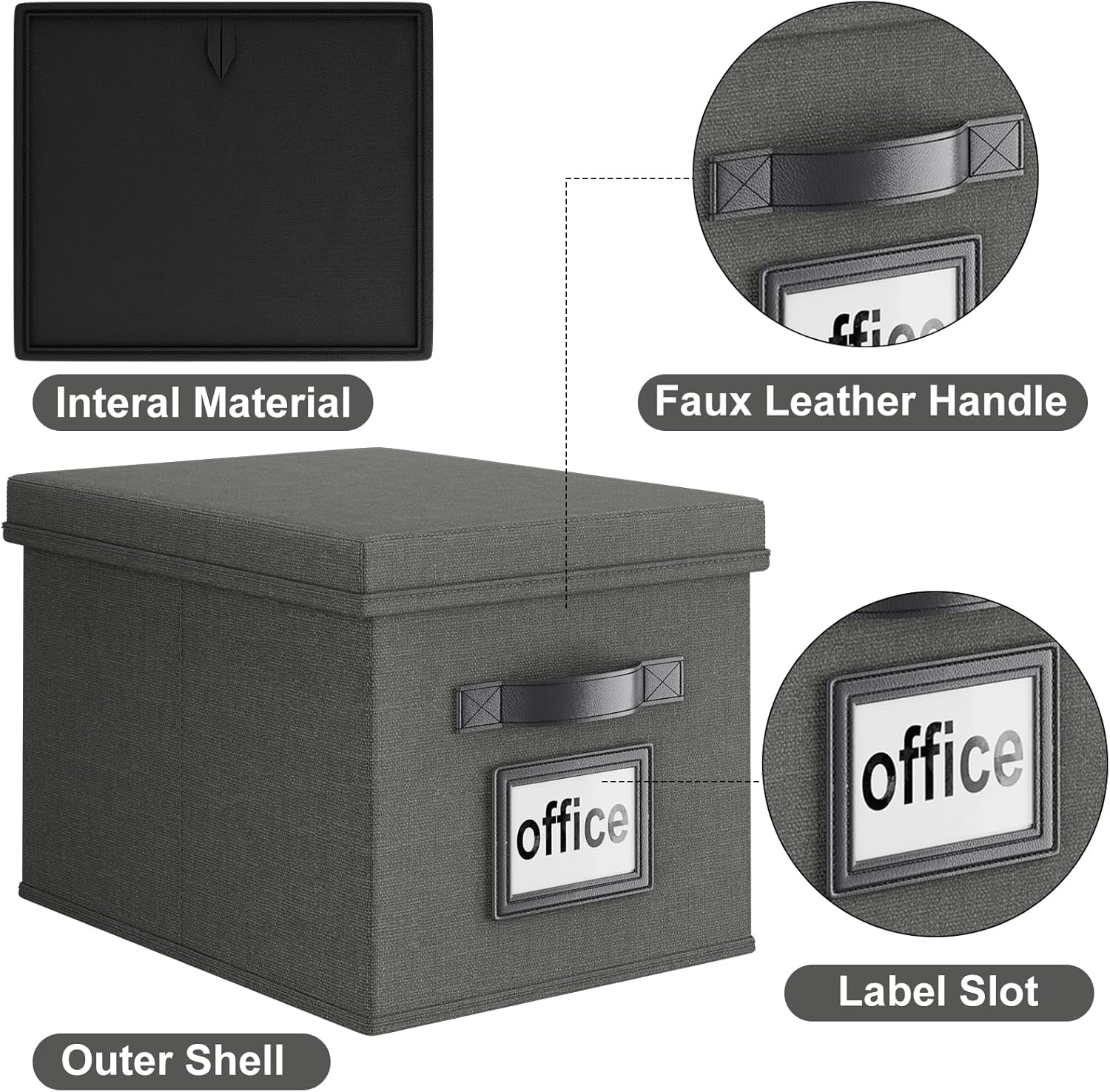 Huolewa Juego de 2 cajas organizadoras de archivos mejoradas, cajas de archivos con tapas, cajas organizadoras de archivos colgantes de lino para
