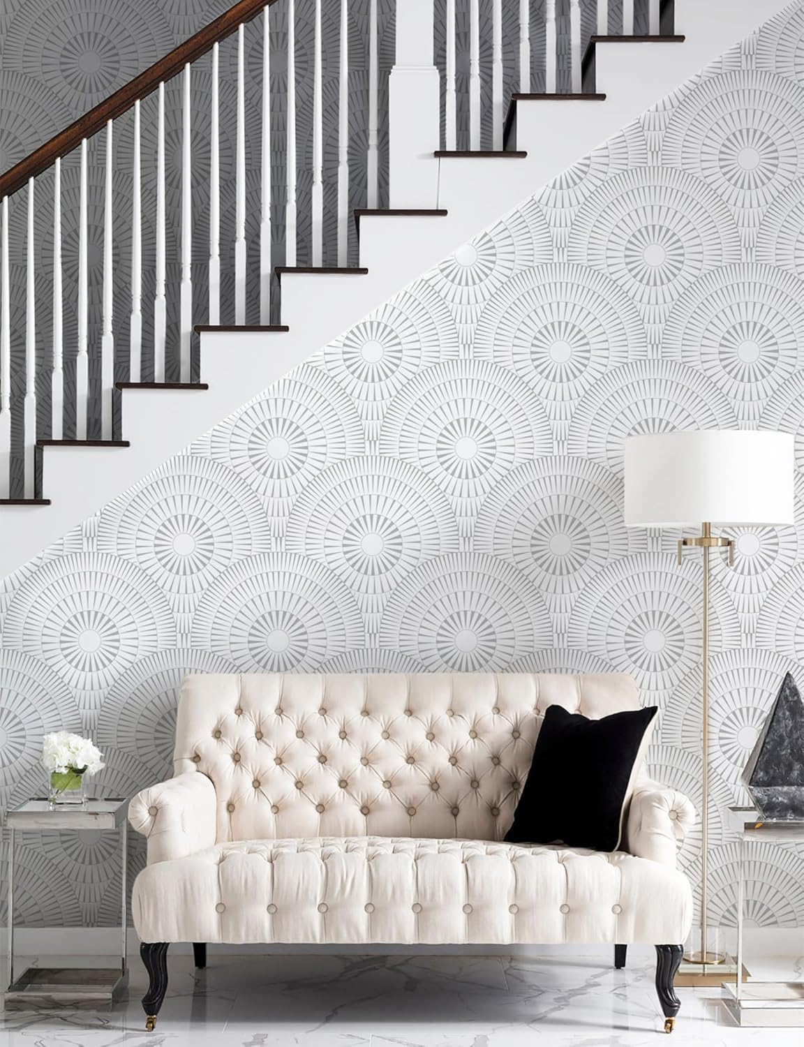 Heroad Papel tapiz de 17.3 x 118 pulgadas, papel tapiz de círculo blanco, papel tapiz geométrico moderno, papel de contacto blanco para gabinetes,