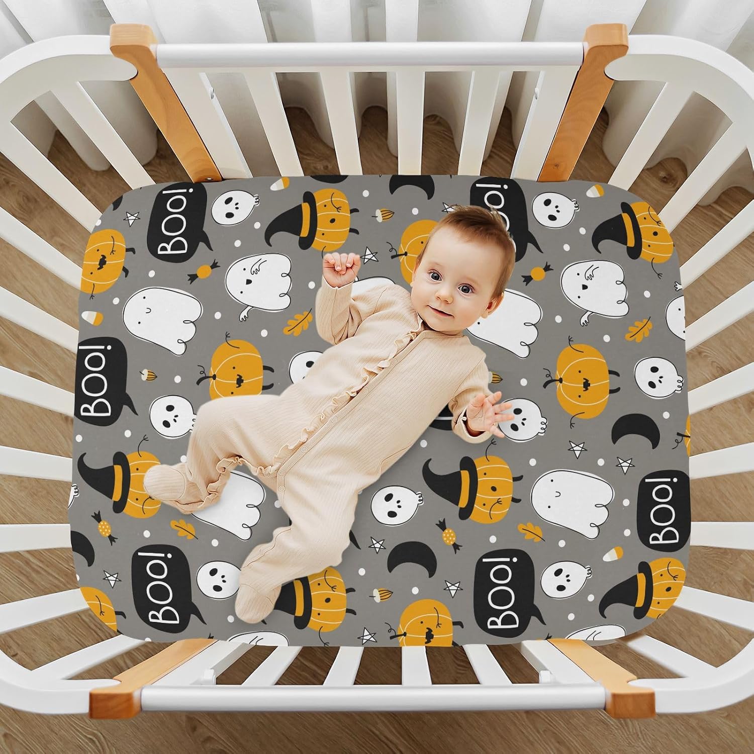 Sábanas de cuna para niños, Halloween, calabaza, fantasma, caramelo, bebé, niña, para cuna, sábanas neutras ajustadas, colchón de cuna, suave y