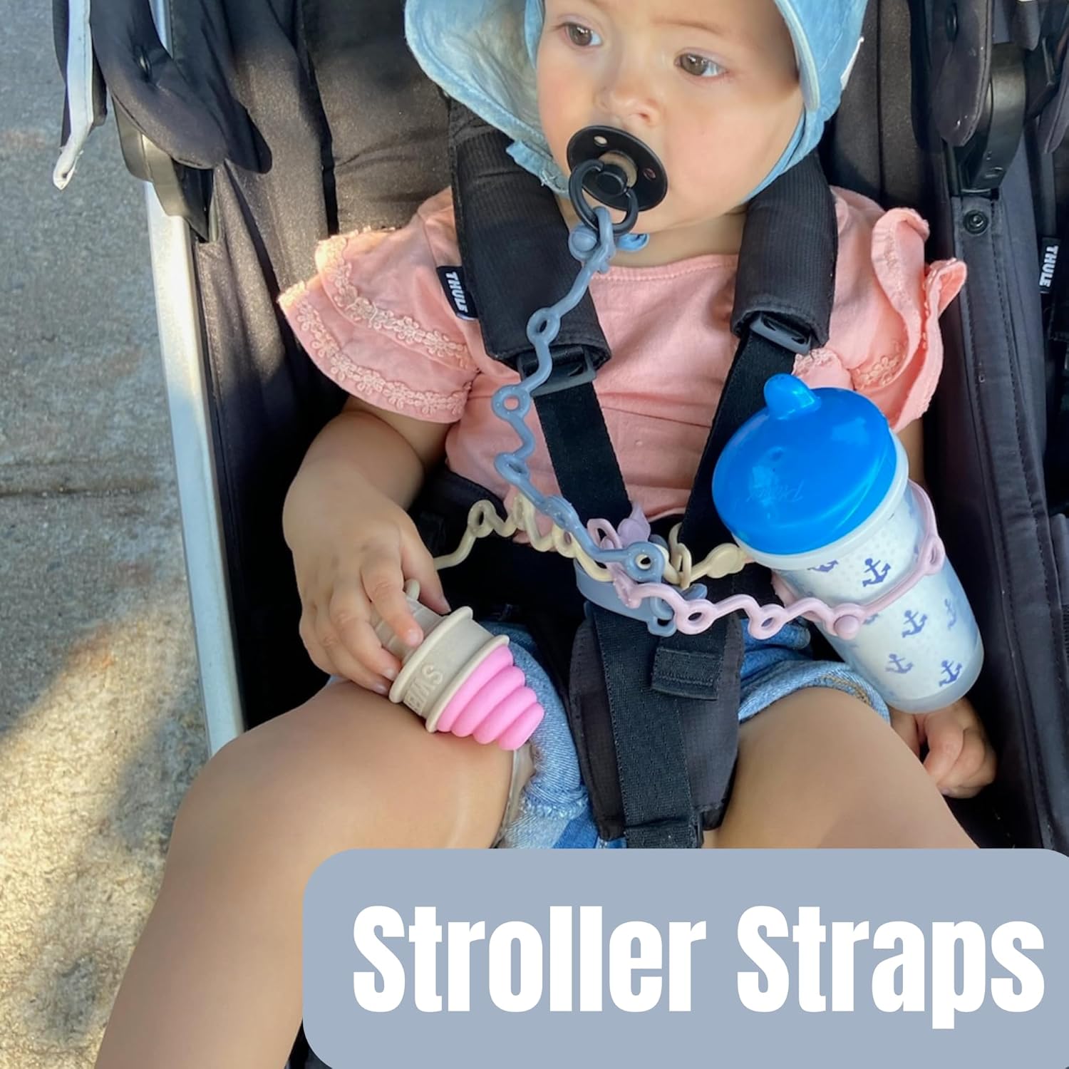 Fun Strap – Correa de seguridad de juguete, silicona elástica de grado alimenticio, no más juguetes, botella y chupete caída del piso del cochecito,