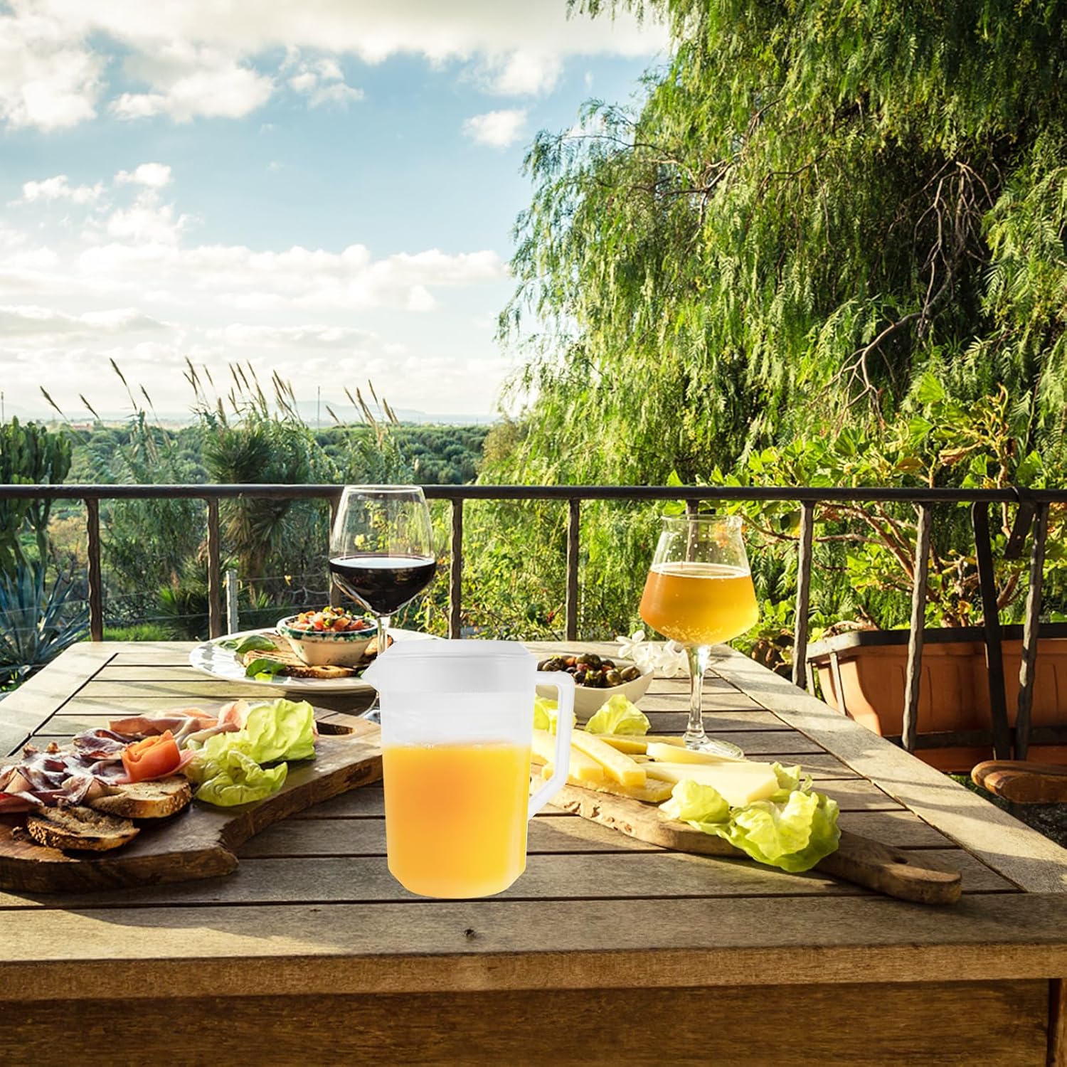 SHERCHPRY Jarra de agua de plástico, jarra de agua de medición con tapas para agua fría, recipientes para té helado, jarra de bebidas para el hogar