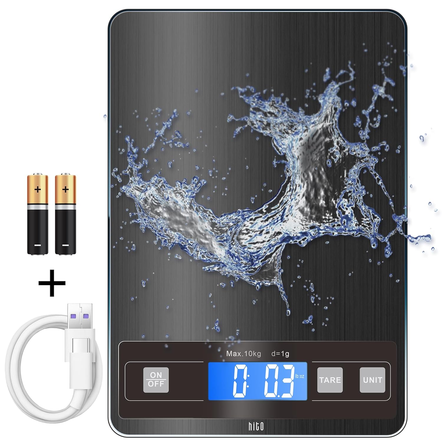 hito Báscula de alimentos, báscula digital de cocina de 33 libras, peso gramos y onzas, impermeable, recargable, para pérdida de peso, cocinar y