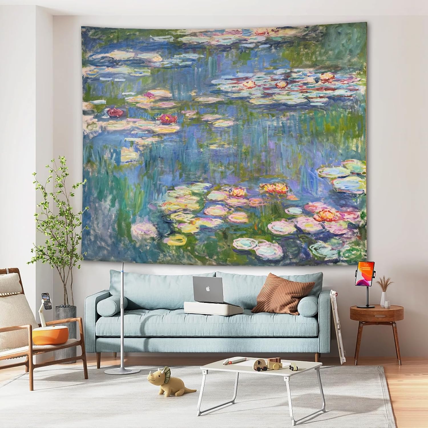 Avinyl Monet – Tapiz verde de lirios de agua para decoración de pared para dormitorio, estético, abstracto, flor hippie, colgante de pared para sala