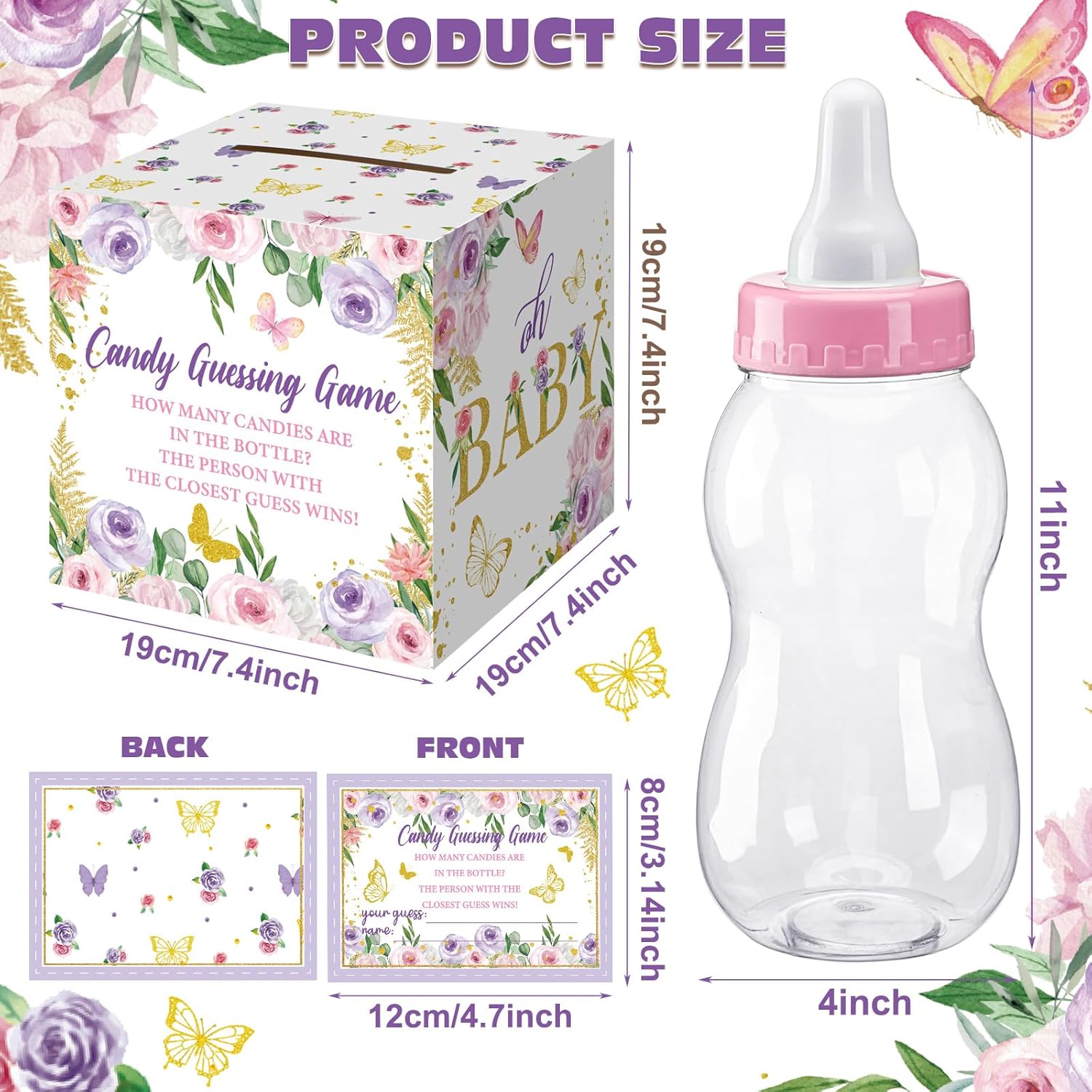 52 piezas geniales para juegos de baby shower, botella grande para juego de ducha, adivina cuántos caramelos, juegos de baby shower, juegos de