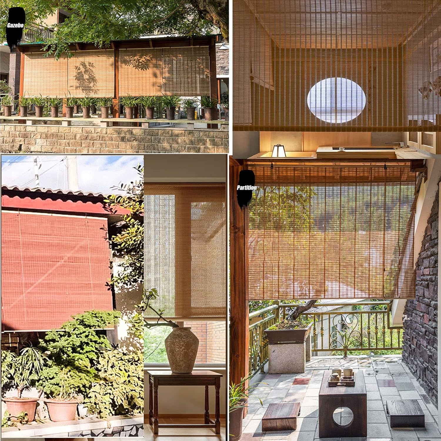 Persianas de bambú para ventanas, persianas de bambú al aire libre para patio, persianas romanas de bambú que filtran la luz, persianas enrollables