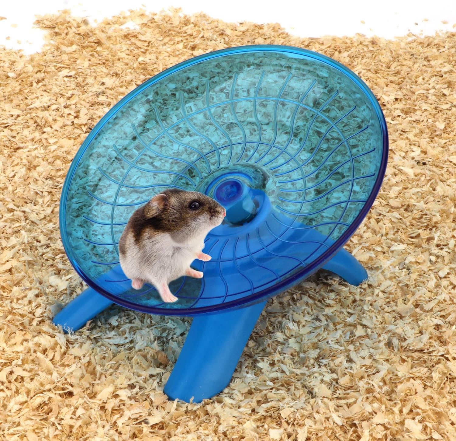 Rueda de hámster silenciosa, rueda de ejercicio para hámster, plato volador para hámsters, jerbos, ratones y otras mascotas pequeñas (azul)
