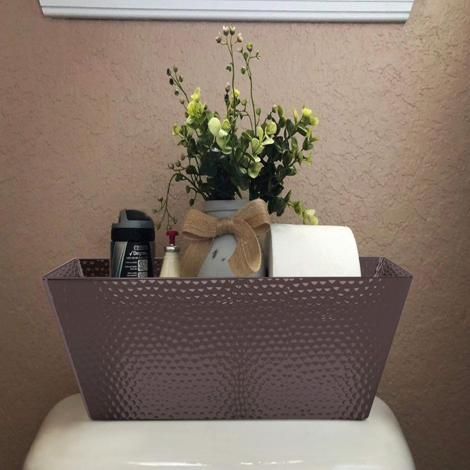 nu steel Bandeja de tanque de inodoro de metal martillado de bronce frotado con aceite, Baño de encimera de baño, tocador multiusos, organizador de