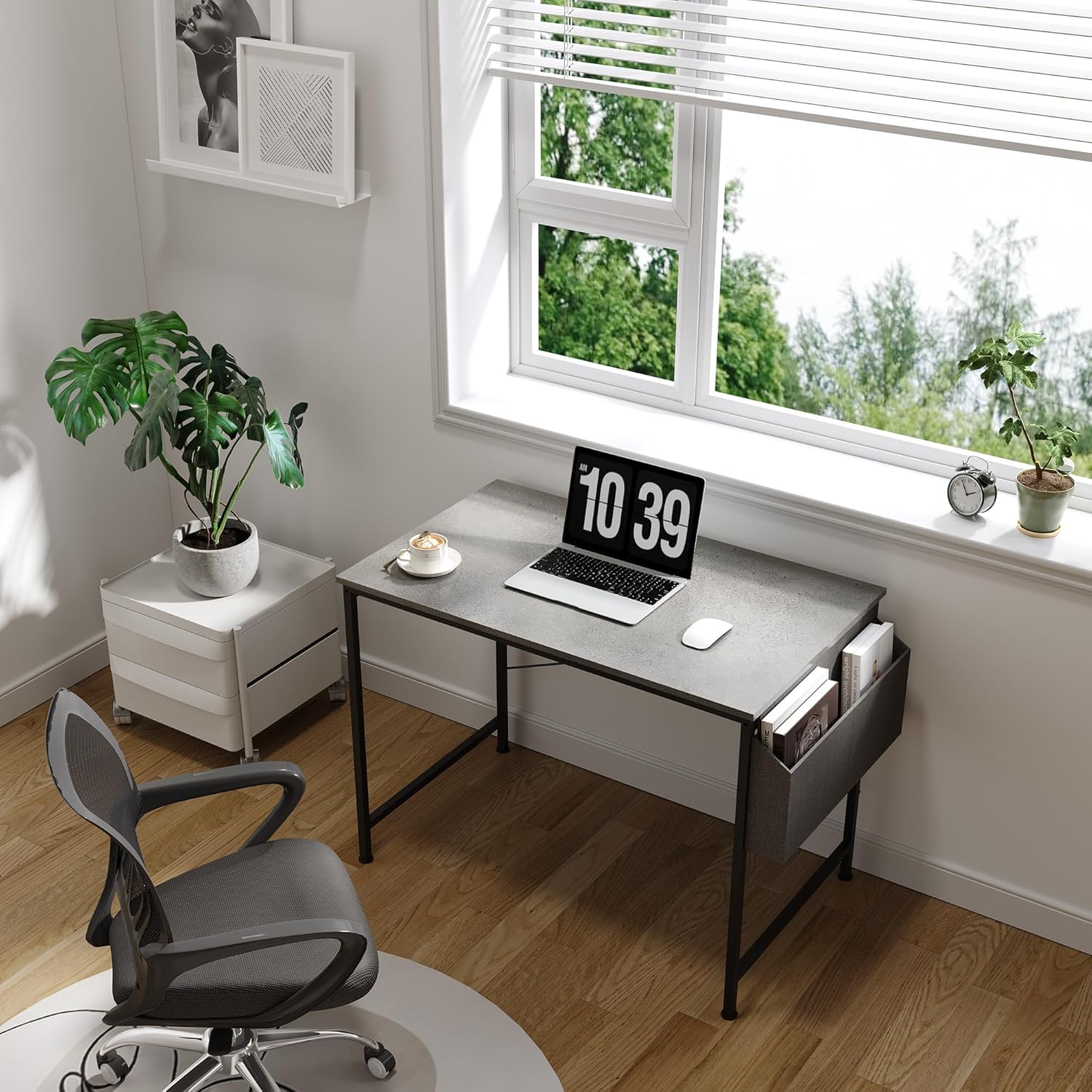 SANODESK Escritorio para computadora de 40 pulgadas con bolsa de almacenamiento, escritorio de oficina en casa con mesa de madera y marco de metal,