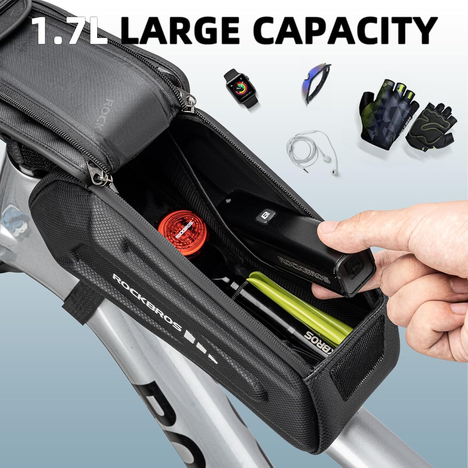 ROCKBROS Bolsa de bicicleta para teléfono, bolsa de accesorios de bicicleta, bolsa de EVA impermeable para teléfono para bicicleta, tubo superior,
