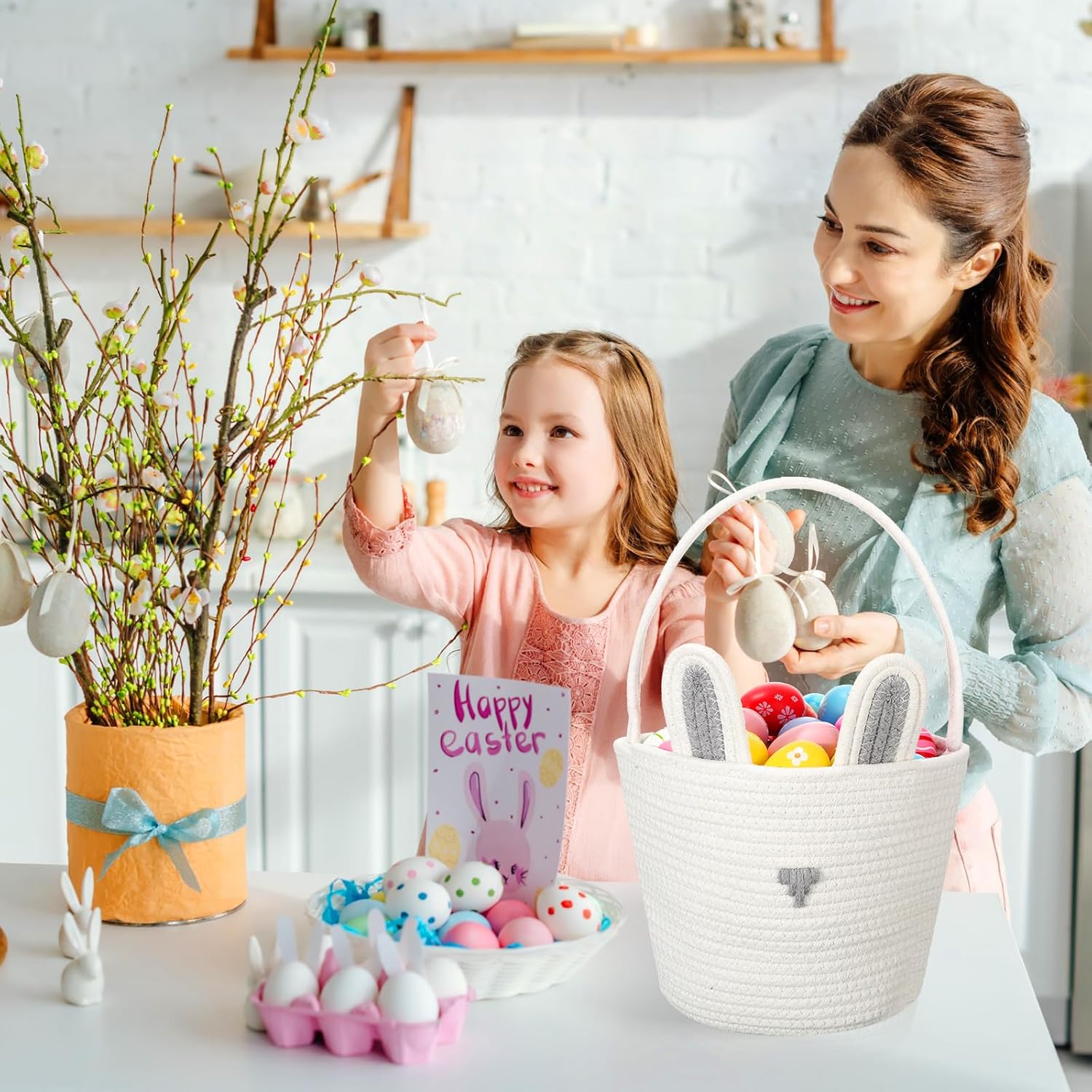 Beeveer Paquete de 3 cestas de Pascua para niños, cesta de huevos de Pascua, cesta de conejo con orejas de conejo, cestas de juguetes, cesta de