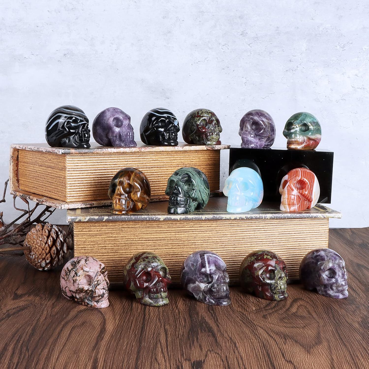 Artistone Estatua de calavera de cristal de piedra de sangre de dragón de 2 pulgadas, piedra preciosa curativa tallada a mano con cabeza de calavera