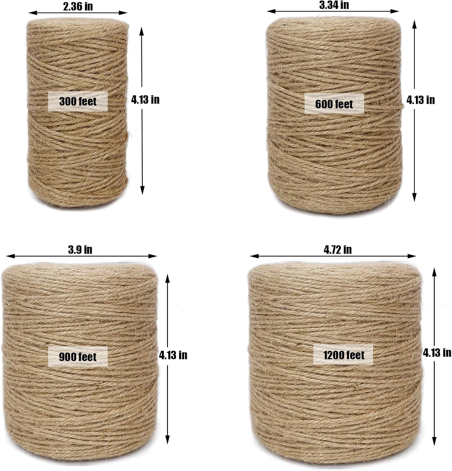 Cordel de yute natural de 0.079 in de 600 pies, 3 capas, cuerda trenzada resistente, cinta marrón para artes, manualidades, tarros de masón,