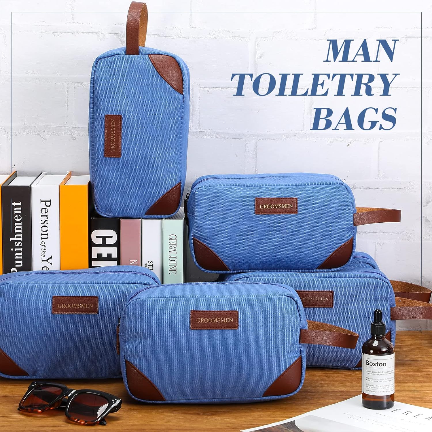 Eccliy Juego de 6 bolsas de aseo para padrinos de boda, bolsa de aseo para hombre, bolsa de aseo de viaje, bolsa de baño, resistente al agua, para