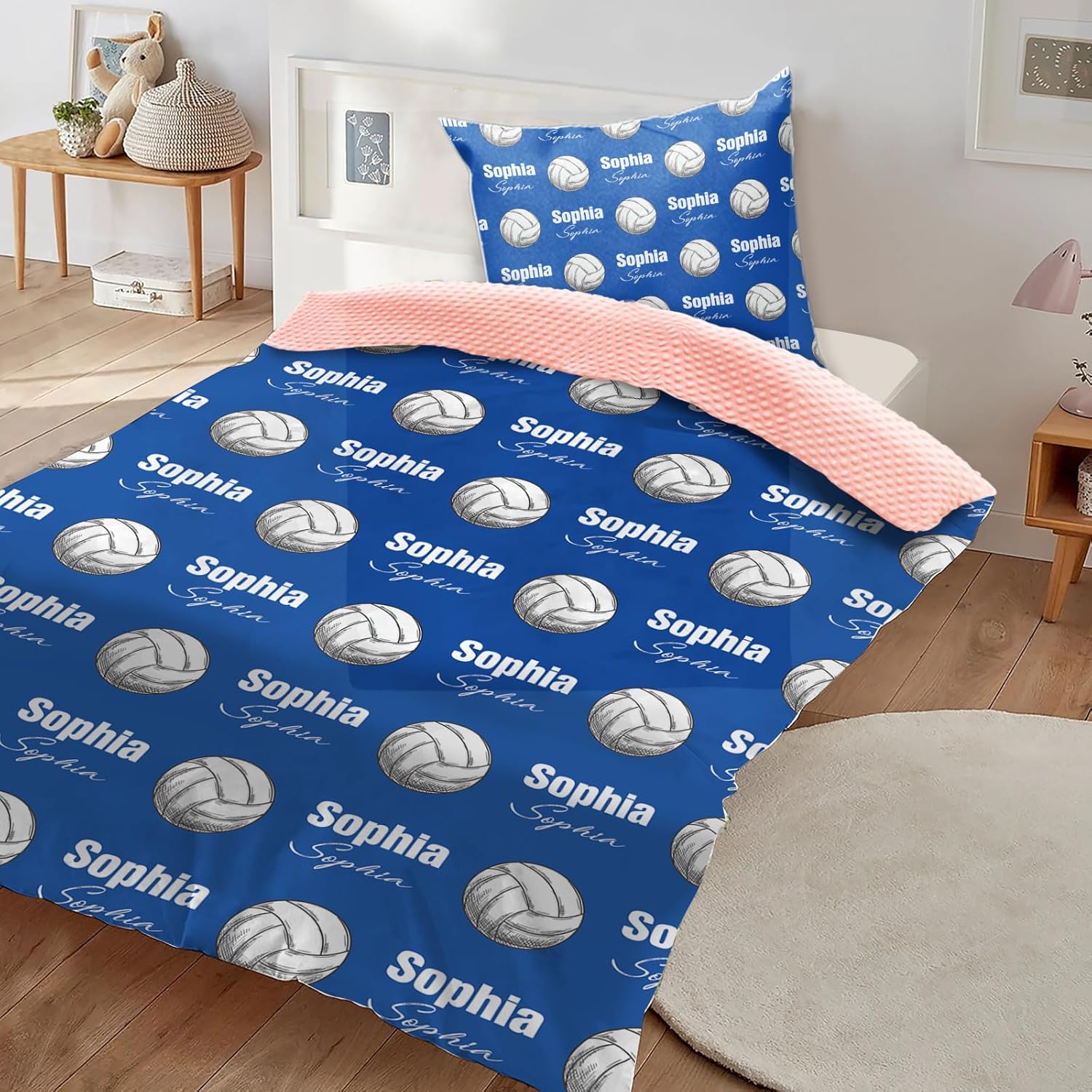 Manta de voleibol personalizada  Nombre personalizado con patrones de voleibol  Manta de franela de felpa suave con respaldo punteado de doble capa