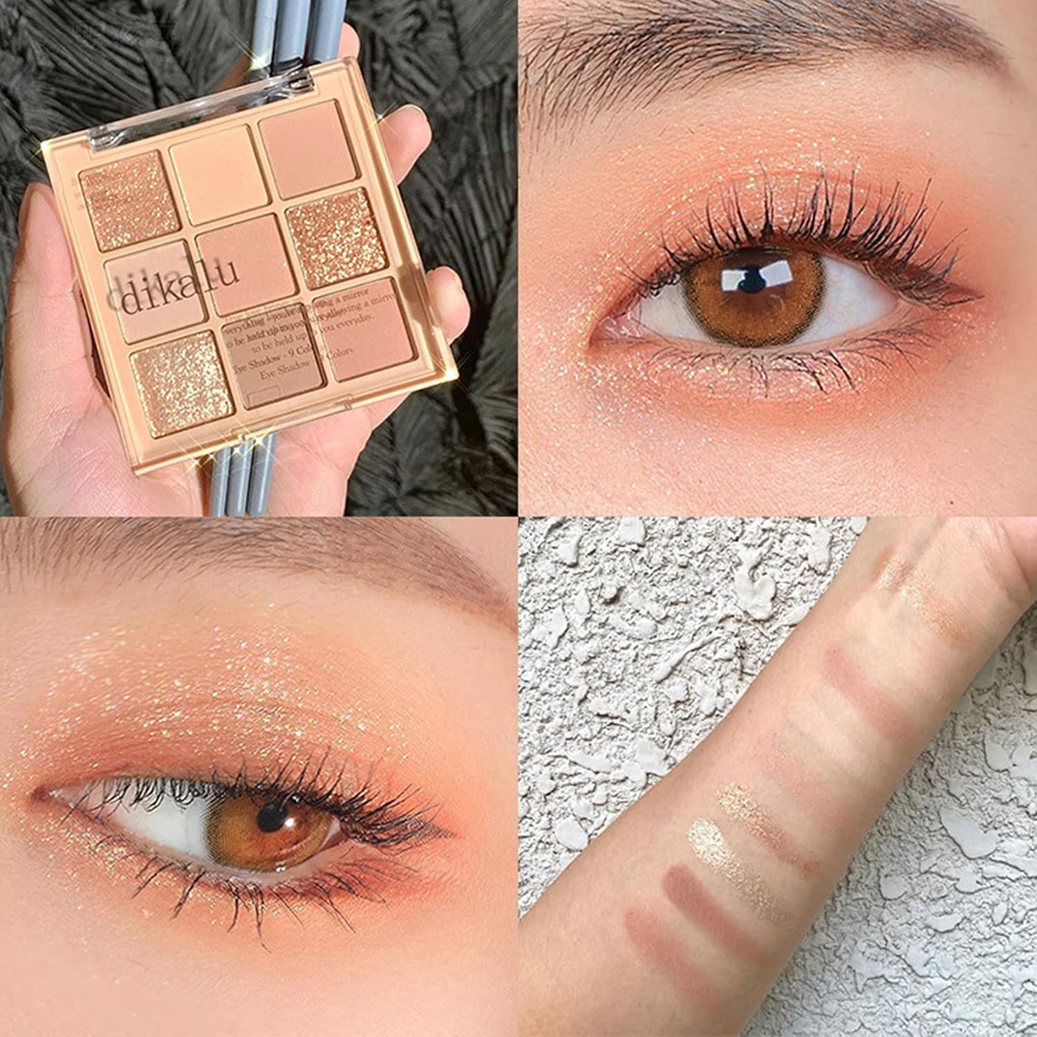 Paleta de sombra de ojos mate con purpurina de 9 colores, color piel, melocotón, oro rosa, champán, naranja, crema, beige, tierra, neutro, ahumado,