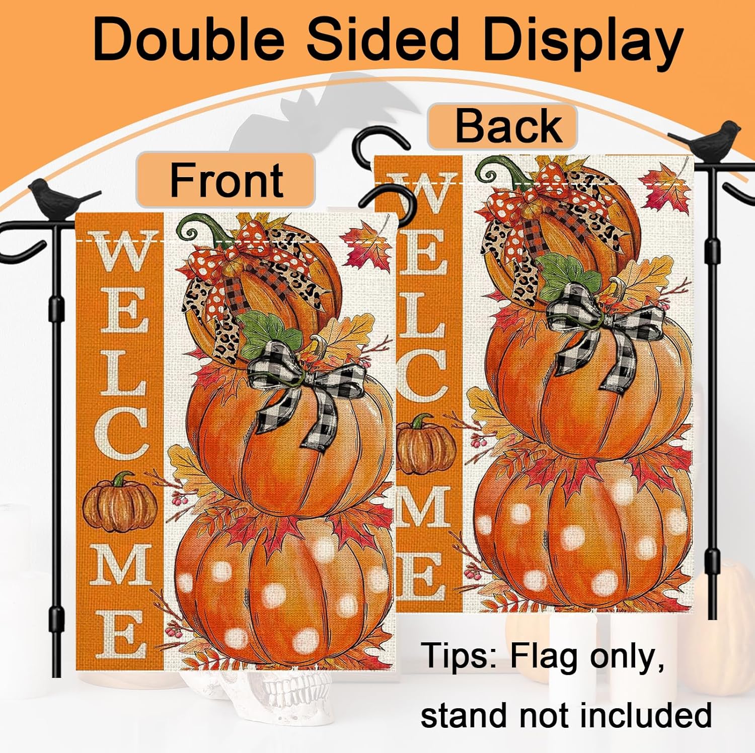 Banderas de jardín de otoño de bienvenida para exteriores, 12 x 18 pulgadas, calabaza de doble cara, bandera de jardín de otoño para decoración de