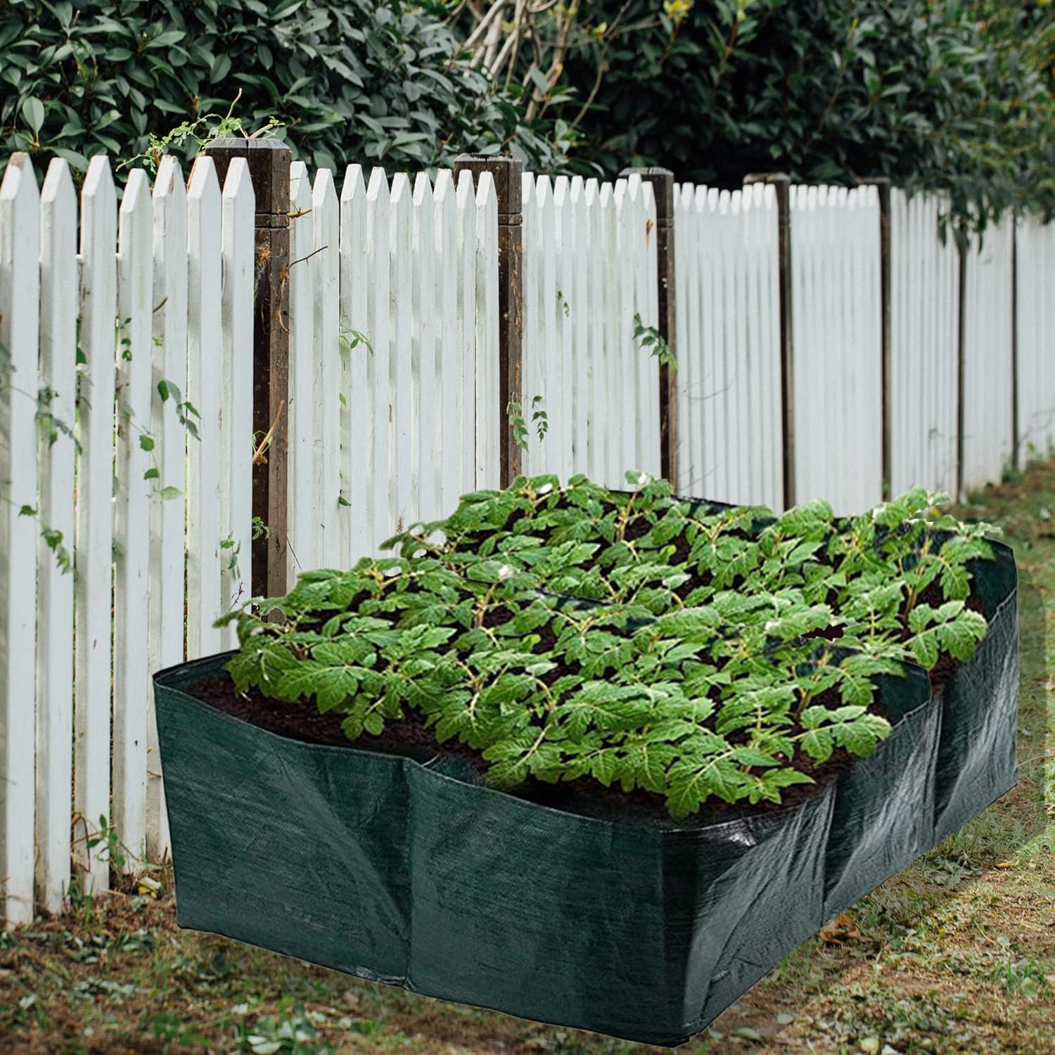 Cama de jardín elevada de tela, bolsas de cultivo de jardín con 3 rejillas divididas, macetas cuadradas de polietileno con agujeros de drenaje,