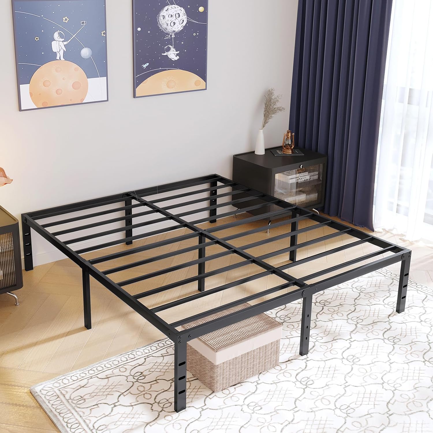zizin Base de cama de tamaño matrimonial de 18 pulgadas, plataforma resistente, no necesita somier, base de colchón con listones de acero, fácil