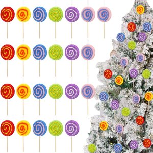 Zeyune 24 adornos de piruleta de Navidad de fieltro de 1.97 x 4.72 pulgadas, cola de sirena, adorno colgante para árbol de Navidad, fiesta, Zeyune 24 adornos de piruleta de Navidad de fieltro de 1.97 x 4.72 pulgadas, cola de sirena, adorno colgante para árbol de Navidad, fiesta,