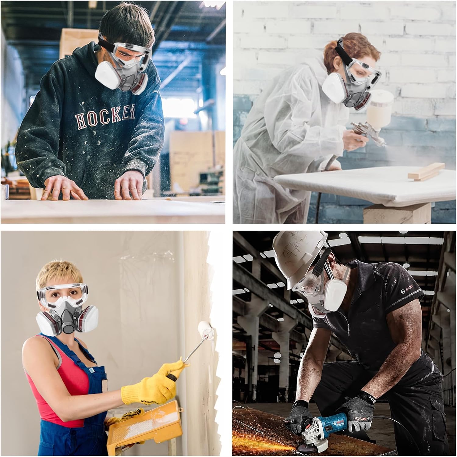 Máscara respiradora, máscara de gas 18 en 1 con gafas de seguridad, protección respiratoria profesional, filtros para pintura, productos químicos,